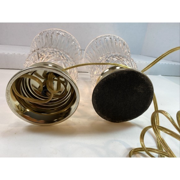 2 Vintage Clear Glass 8" Gold Base Table Lamps Accent Light Lamp Defects Working - Picture 10 of 16